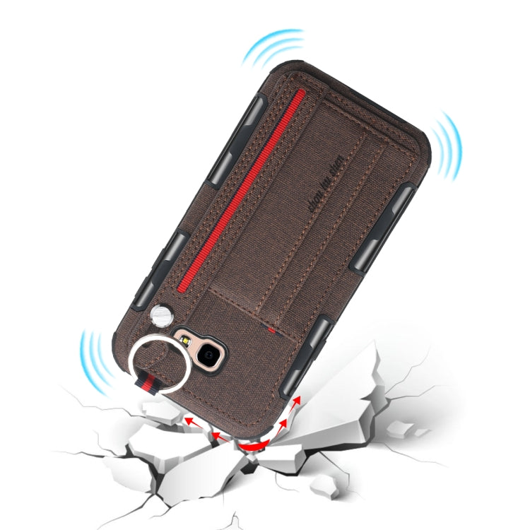 For Galaxy A7 (2017) Cloth Texture + TPU Shockproof Protective Case with Metal Ring & Holder & Card Slots & Hanging Strap