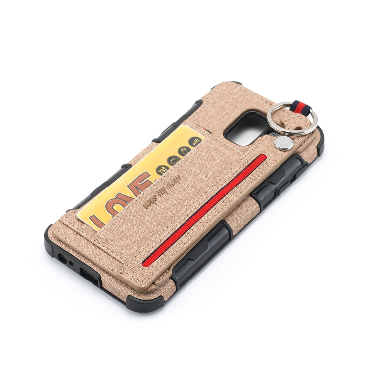 For Galaxy J6 (2018) Cloth Texture + TPU Shockproof Protective Case with Metal Ring & Holder & Card Slots & Hanging Strap