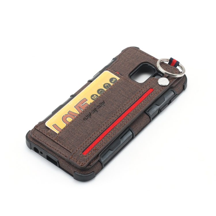 For Galaxy J6 (2018) Cloth Texture + TPU Shockproof Protective Case with Metal Ring & Holder & Card Slots & Hanging Strap