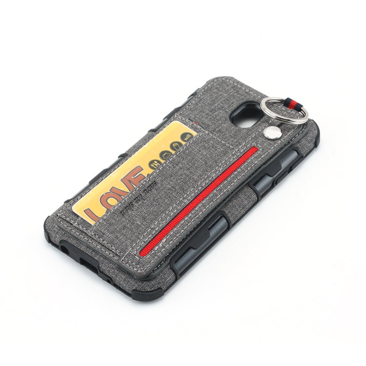 For Galaxy J7 (2017) Cloth Texture + TPU Shockproof Protective Case with Metal Ring & Holder & Card Slots & Hanging Strap