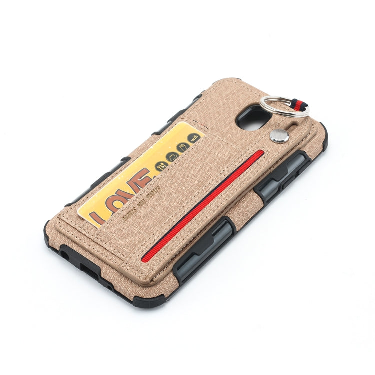 For Galaxy J7 (2017) Cloth Texture + TPU Shockproof Protective Case with Metal Ring & Holder & Card Slots & Hanging Strap