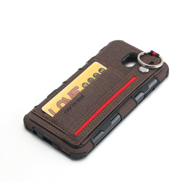 For Galaxy J7 (2017) Cloth Texture + TPU Shockproof Protective Case with Metal Ring & Holder & Card Slots & Hanging Strap