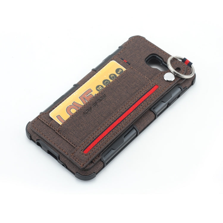 For Galaxy J7 Prime Cloth Texture + TPU Shockproof Protective Case with Metal Ring & Holder & Card Slots & Hanging Strap