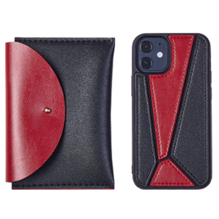 For iPhone 12 / 12 Pro Shockproof Geometric Stitching Protective Case with Leather Bag