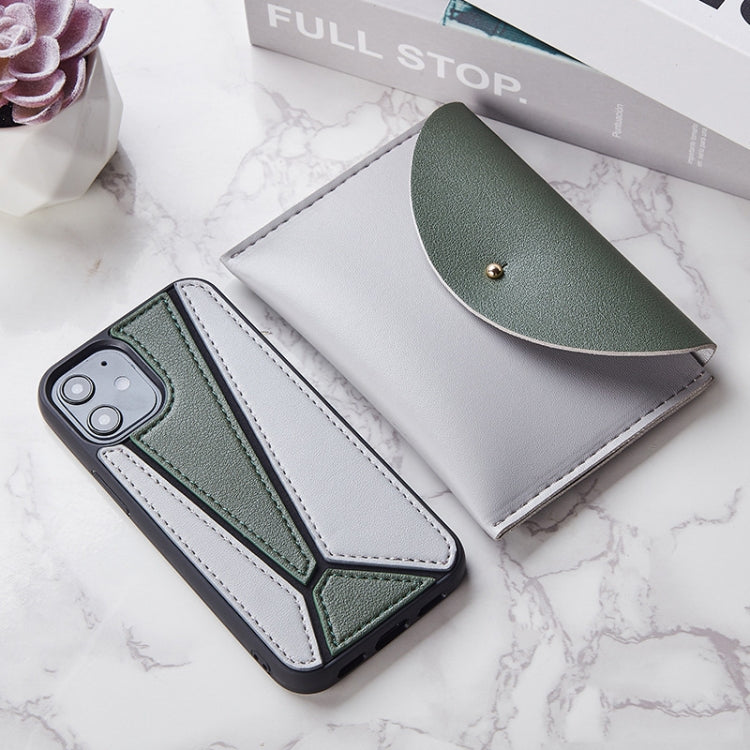 For iPhone 12 / 12 Pro Shockproof Geometric Stitching Protective Case with Leather Bag