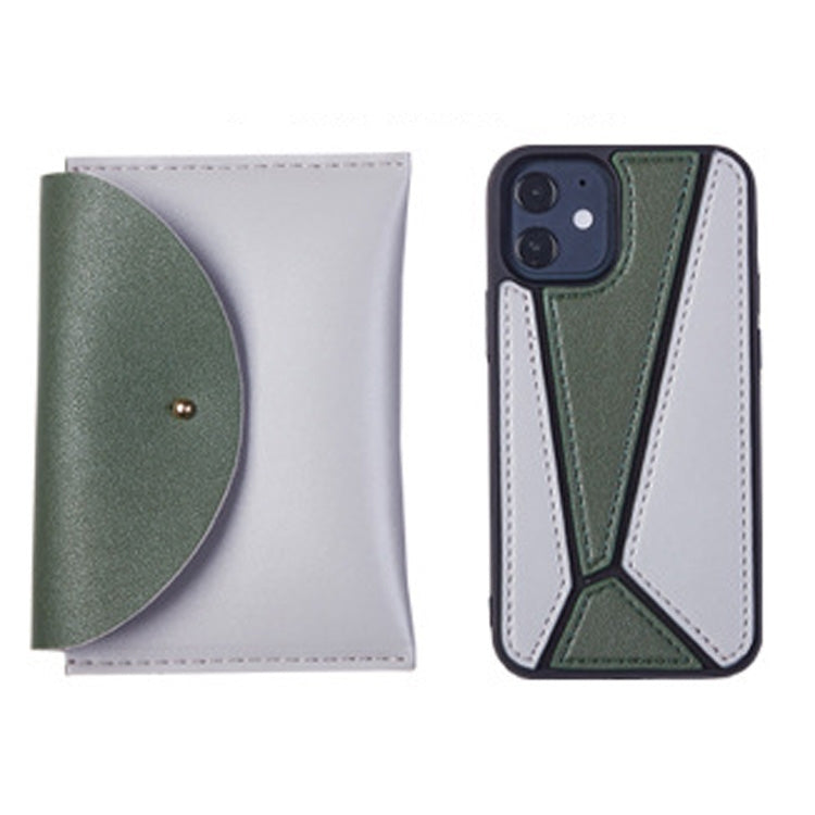 For iPhone 12 / 12 Pro Shockproof Geometric Stitching Protective Case with Leather Bag