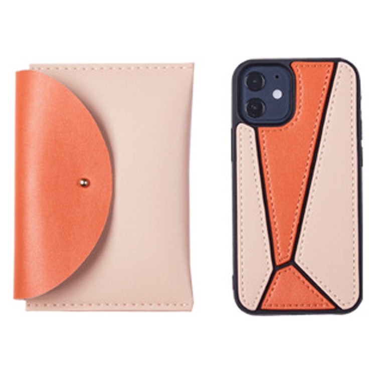 For iPhone 12 / 12 Pro Shockproof Geometric Stitching Protective Case with Leather Bag