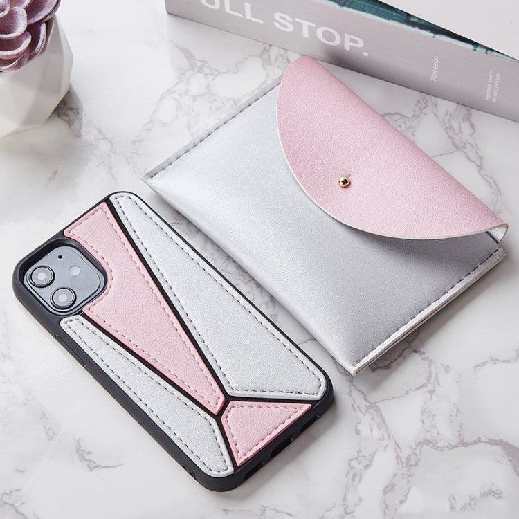 For iPhone 12 / 12 Pro Shockproof Geometric Stitching Protective Case with Leather Bag