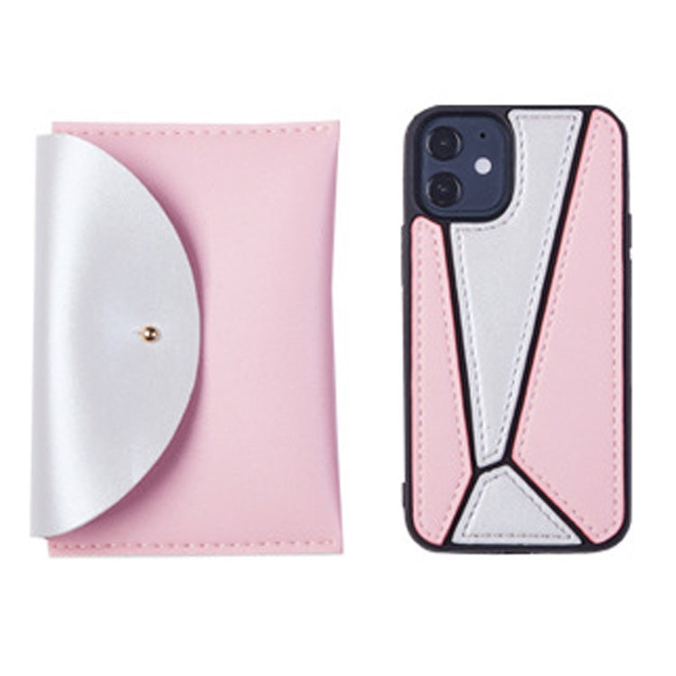 For iPhone 12 / 12 Pro Shockproof Geometric Stitching Protective Case with Leather Bag