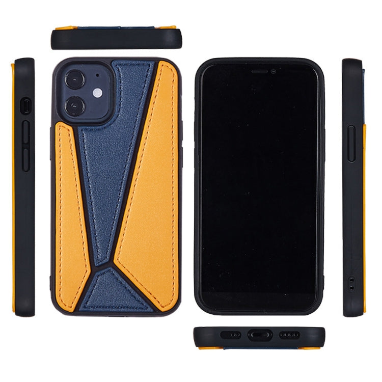 For iPhone 12 / 12 Pro Shockproof Geometric Stitching Protective Case with Leather Bag