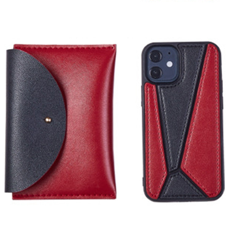 For iPhone 12 Pro Max Shockproof Geometric Stitching Protective Case with Leather Bag