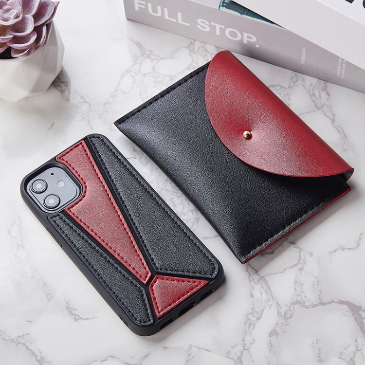 For iPhone 12 Pro Max Shockproof Geometric Stitching Protective Case with Leather Bag