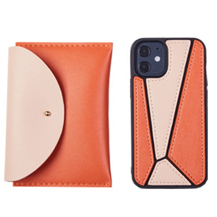 For iPhone 12 Pro Max Shockproof Geometric Stitching Protective Case with Leather Bag