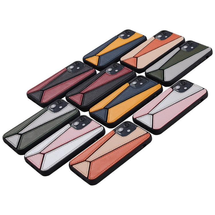 For iPhone 12 Pro Max Shockproof Geometric Stitching Protective Case with Leather Bag