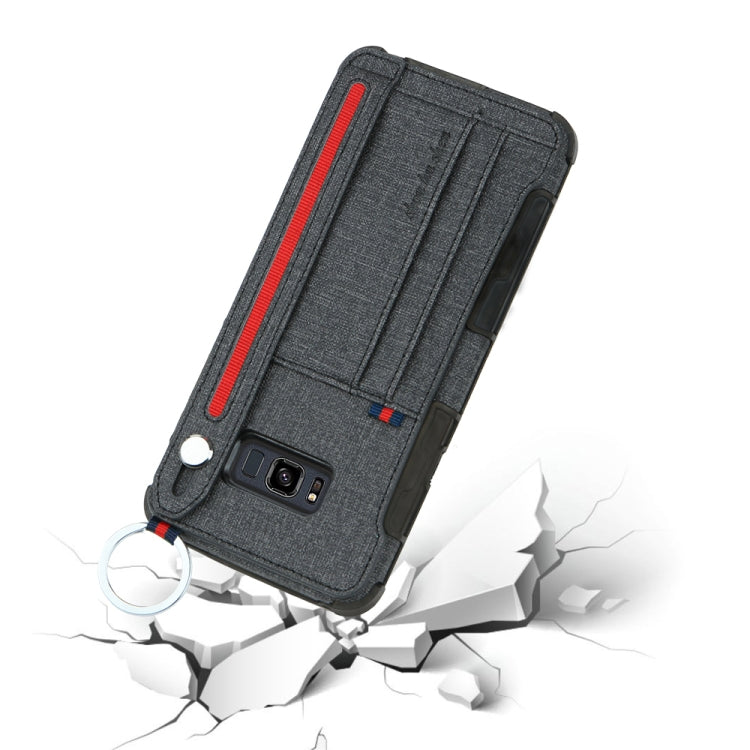 For Galaxy S8 Cloth Texture + TPU Shockproof Protective Case with Metal Ring & Holder & Card Slots & Hanging Strap