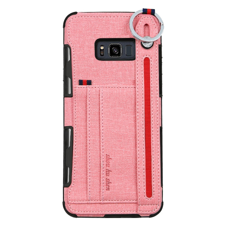 For Galaxy S8 Cloth Texture + TPU Shockproof Protective Case with Metal Ring & Holder & Card Slots & Hanging Strap