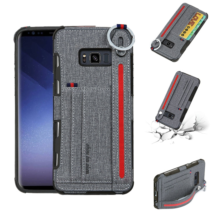 For Galaxy S8 Cloth Texture + TPU Shockproof Protective Case with Metal Ring & Holder & Card Slots & Hanging Strap