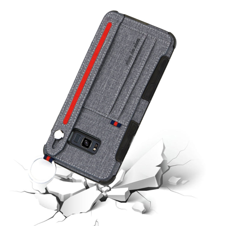 For Galaxy S8 Cloth Texture + TPU Shockproof Protective Case with Metal Ring & Holder & Card Slots & Hanging Strap