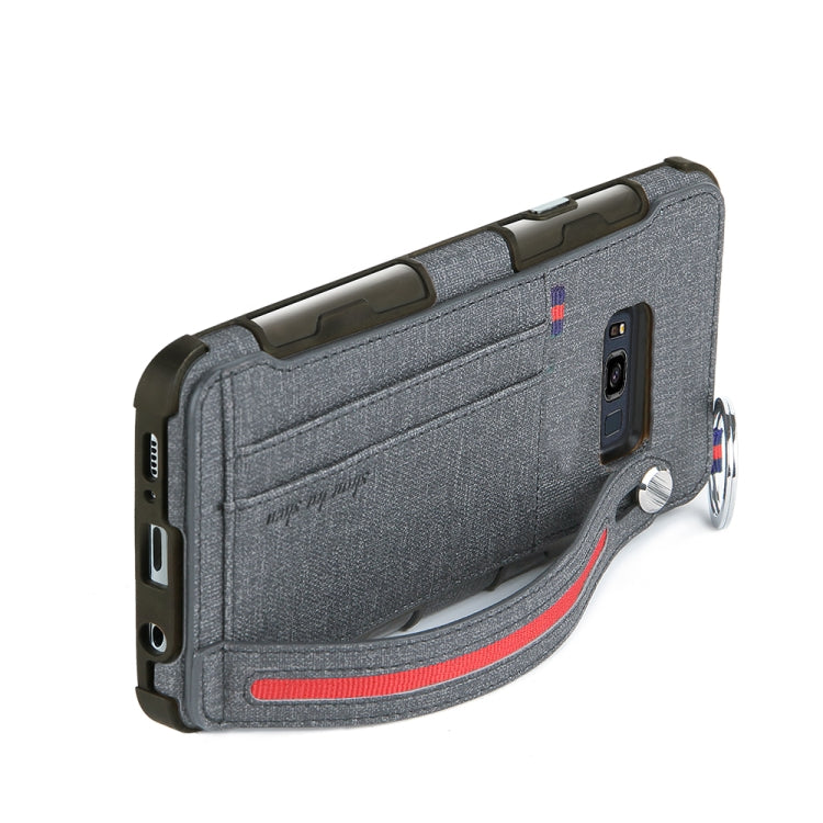 For Galaxy S8 Cloth Texture + TPU Shockproof Protective Case with Metal Ring & Holder & Card Slots & Hanging Strap