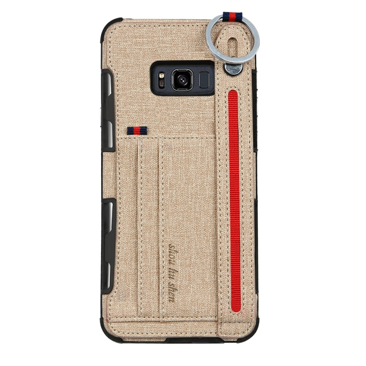 For Galaxy S8 Cloth Texture + TPU Shockproof Protective Case with Metal Ring & Holder & Card Slots & Hanging Strap