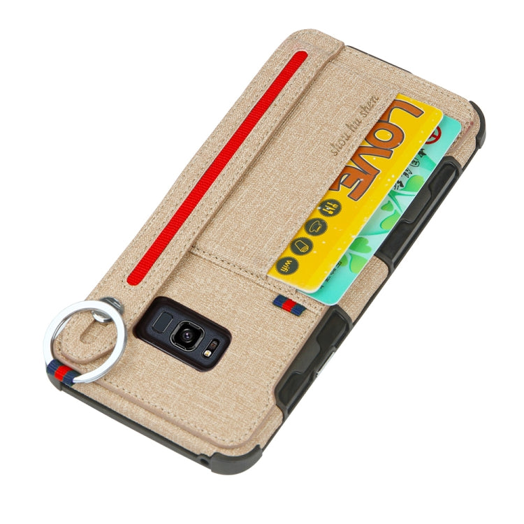 For Galaxy S8 Cloth Texture + TPU Shockproof Protective Case with Metal Ring & Holder & Card Slots & Hanging Strap