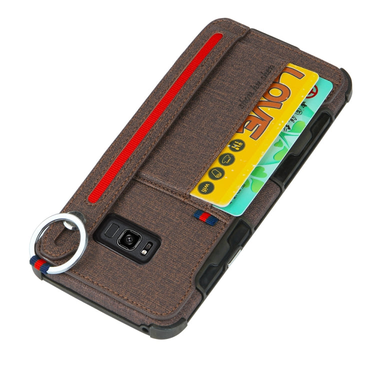 For Galaxy S8 Cloth Texture + TPU Shockproof Protective Case with Metal Ring & Holder & Card Slots & Hanging Strap