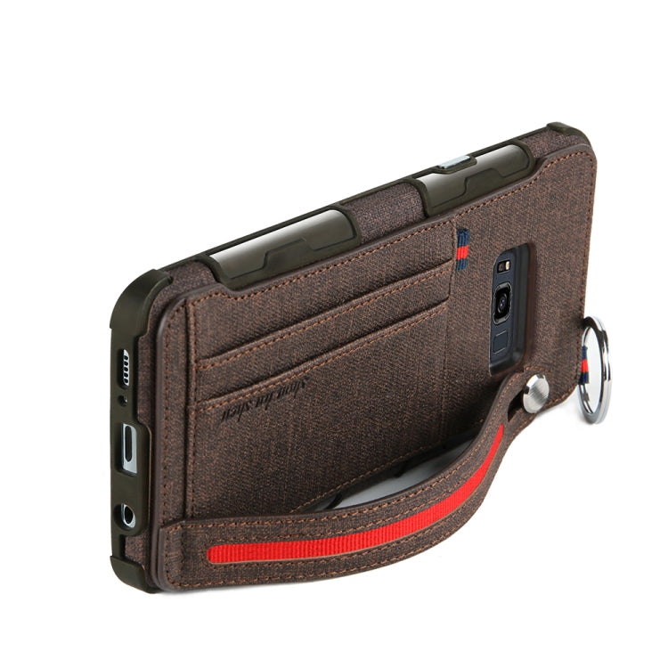 For Galaxy S8 Cloth Texture + TPU Shockproof Protective Case with Metal Ring & Holder & Card Slots & Hanging Strap