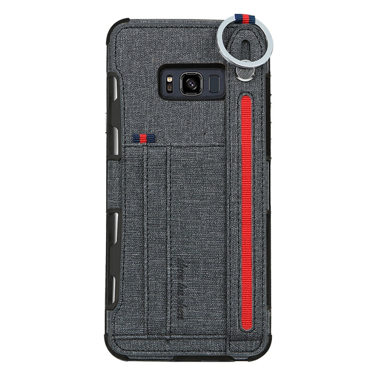 For Galaxy S8+ Cloth Texture + TPU Shockproof Protective Case with Metal Ring & Holder & Card Slots & Hanging Strap
