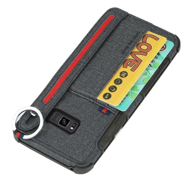For Galaxy S8+ Cloth Texture + TPU Shockproof Protective Case with Metal Ring & Holder & Card Slots & Hanging Strap