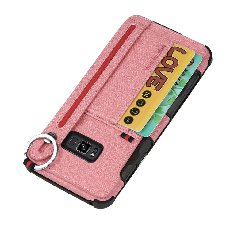 For Galaxy S8+ Cloth Texture + TPU Shockproof Protective Case with Metal Ring & Holder & Card Slots & Hanging Strap