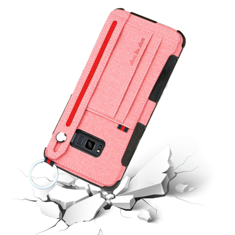 For Galaxy S8+ Cloth Texture + TPU Shockproof Protective Case with Metal Ring & Holder & Card Slots & Hanging Strap