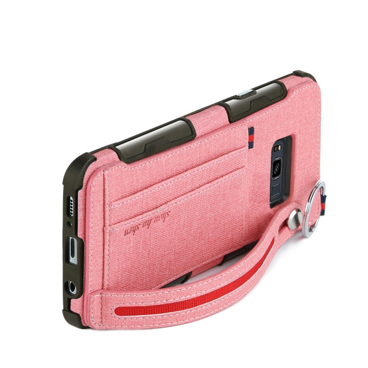 For Galaxy S8+ Cloth Texture + TPU Shockproof Protective Case with Metal Ring & Holder & Card Slots & Hanging Strap