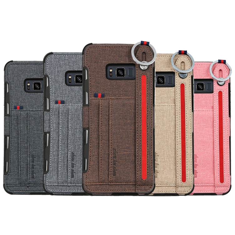 For Galaxy S8+ Cloth Texture + TPU Shockproof Protective Case with Metal Ring & Holder & Card Slots & Hanging Strap