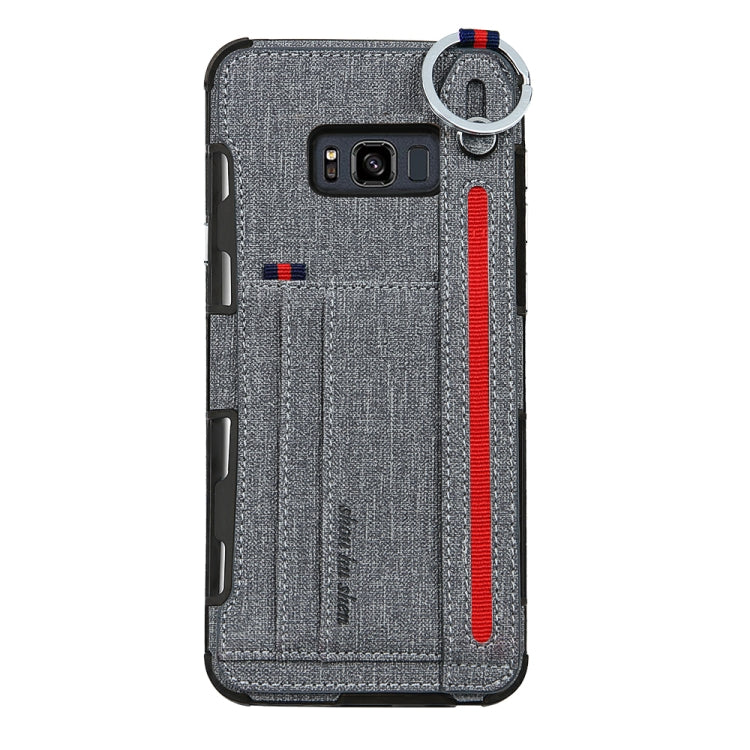 For Galaxy S8+ Cloth Texture + TPU Shockproof Protective Case with Metal Ring & Holder & Card Slots & Hanging Strap