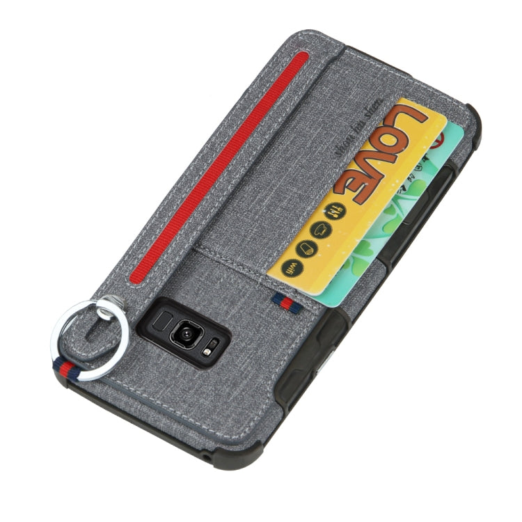 For Galaxy S8+ Cloth Texture + TPU Shockproof Protective Case with Metal Ring & Holder & Card Slots & Hanging Strap
