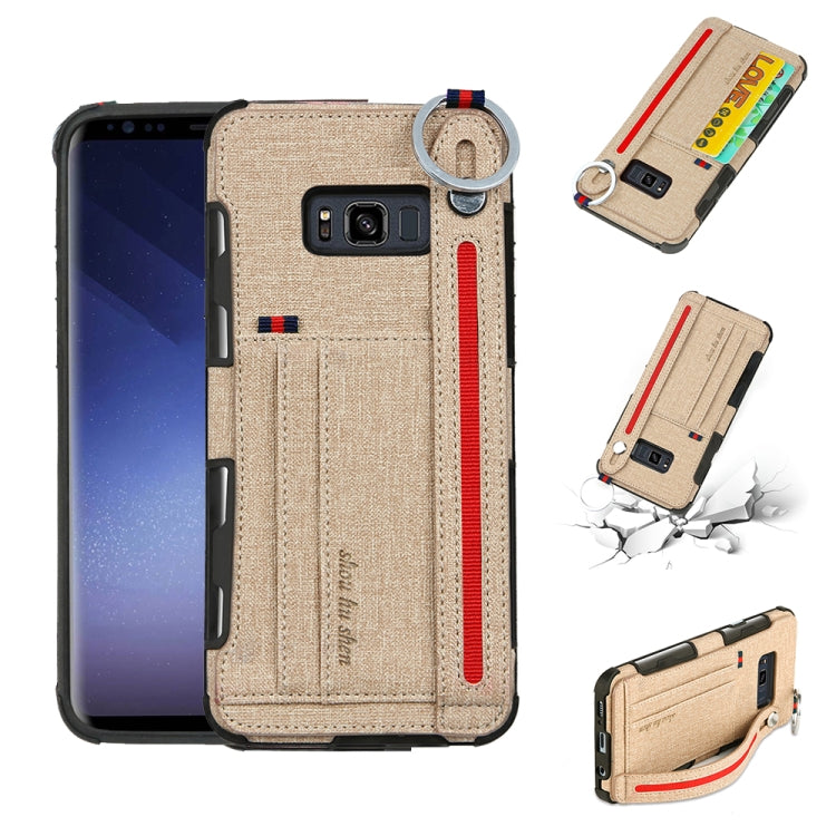 For Galaxy S8+ Cloth Texture + TPU Shockproof Protective Case with Metal Ring & Holder & Card Slots & Hanging Strap