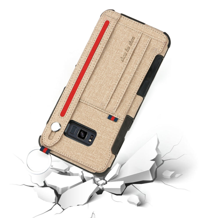 For Galaxy S8+ Cloth Texture + TPU Shockproof Protective Case with Metal Ring & Holder & Card Slots & Hanging Strap
