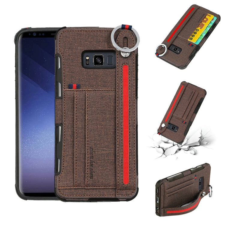 For Galaxy S8+ Cloth Texture + TPU Shockproof Protective Case with Metal Ring & Holder & Card Slots & Hanging Strap