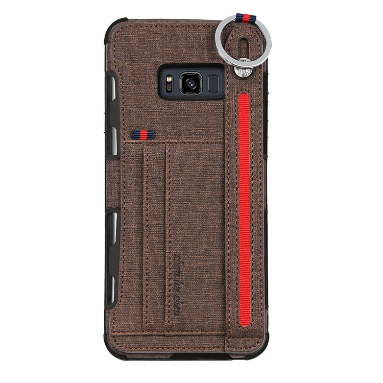 For Galaxy S8+ Cloth Texture + TPU Shockproof Protective Case with Metal Ring & Holder & Card Slots & Hanging Strap