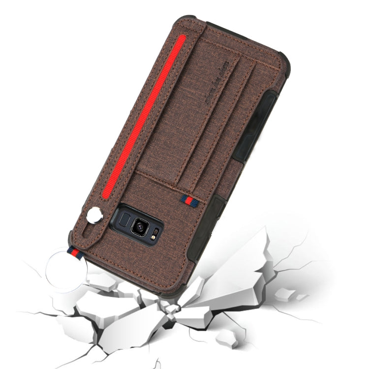 For Galaxy S8+ Cloth Texture + TPU Shockproof Protective Case with Metal Ring & Holder & Card Slots & Hanging Strap
