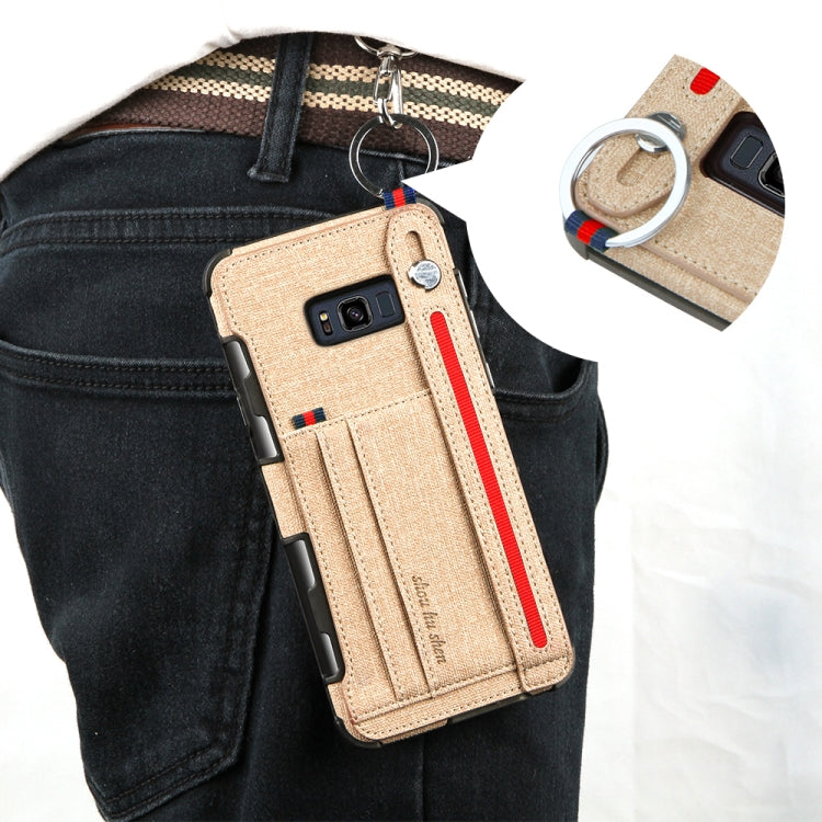 For Galaxy S8+ Cloth Texture + TPU Shockproof Protective Case with Metal Ring & Holder & Card Slots & Hanging Strap