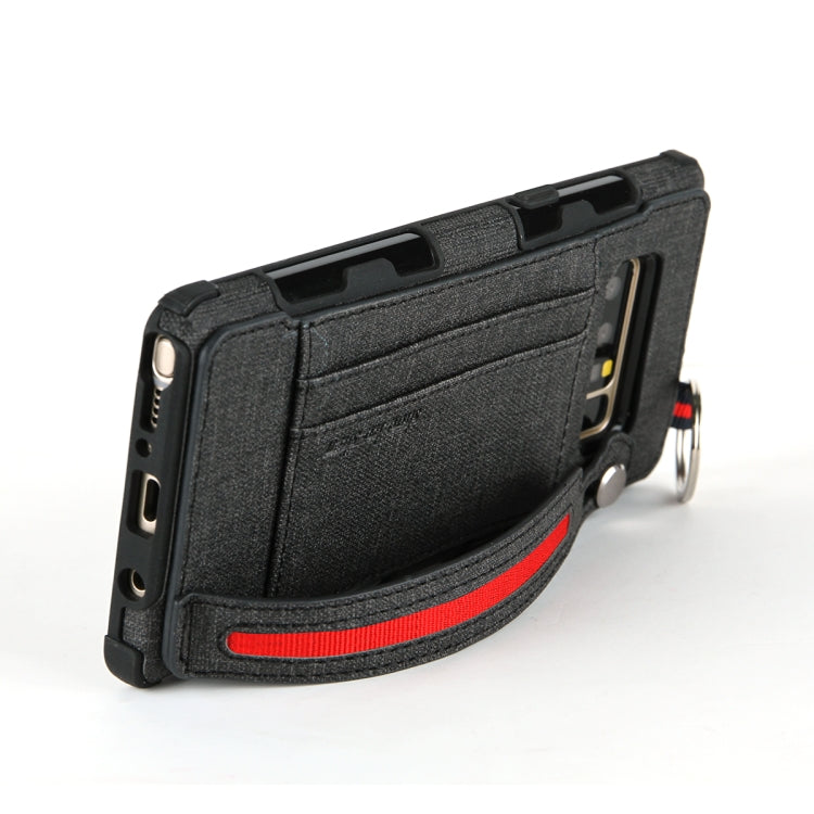 For Galaxy Note 8 Cloth Texture + TPU Shockproof Protective Case with Metal Ring & Holder & Card Slots & Hanging Strap