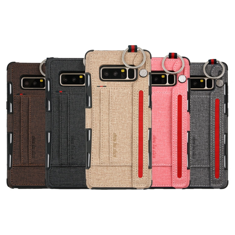 For Galaxy Note 8 Cloth Texture + TPU Shockproof Protective Case with Metal Ring & Holder & Card Slots & Hanging Strap