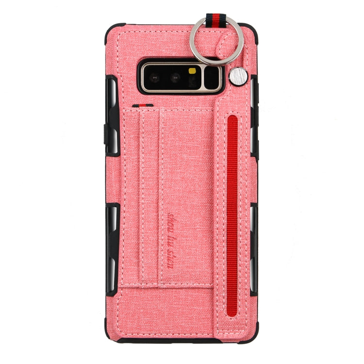 For Galaxy Note 8 Cloth Texture + TPU Shockproof Protective Case with Metal Ring & Holder & Card Slots & Hanging Strap
