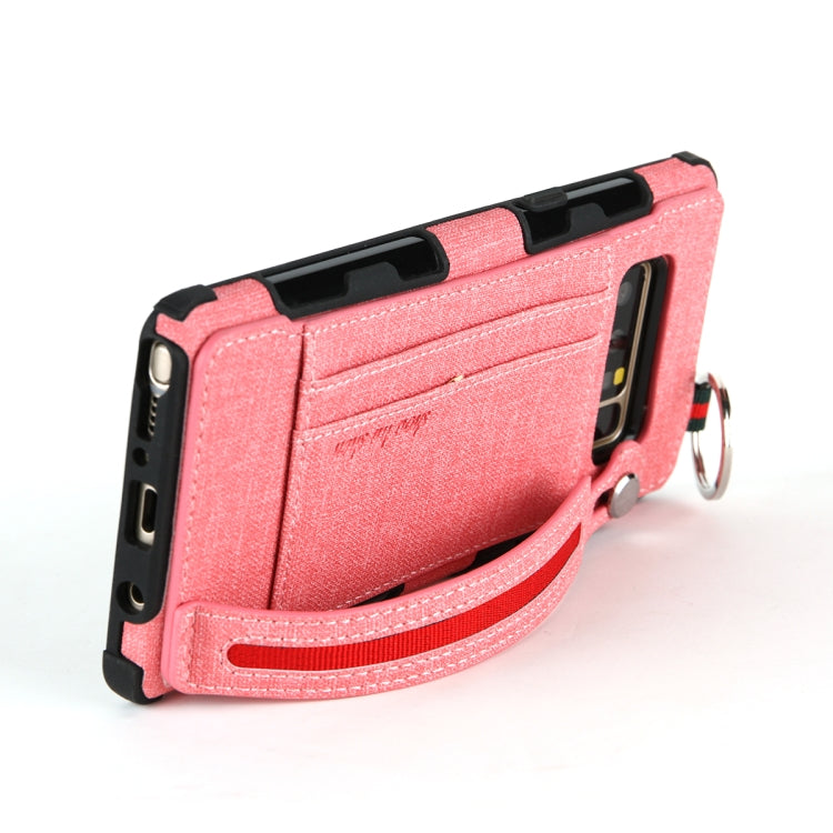 For Galaxy Note 8 Cloth Texture + TPU Shockproof Protective Case with Metal Ring & Holder & Card Slots & Hanging Strap