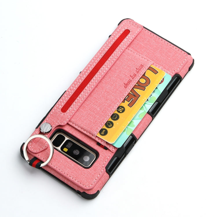 For Galaxy Note 8 Cloth Texture + TPU Shockproof Protective Case with Metal Ring & Holder & Card Slots & Hanging Strap