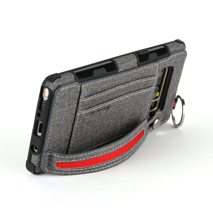 For Galaxy Note 8 Cloth Texture + TPU Shockproof Protective Case with Metal Ring & Holder & Card Slots & Hanging Strap