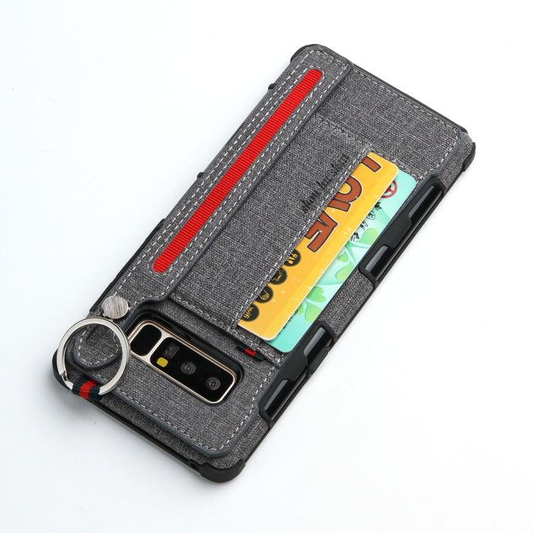 For Galaxy Note 8 Cloth Texture + TPU Shockproof Protective Case with Metal Ring & Holder & Card Slots & Hanging Strap