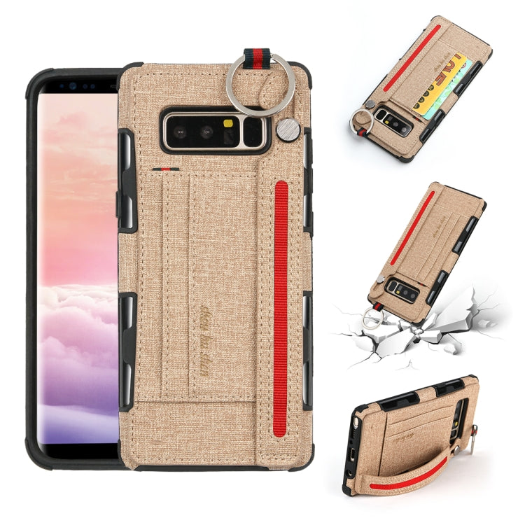 For Galaxy Note 8 Cloth Texture + TPU Shockproof Protective Case with Metal Ring & Holder & Card Slots & Hanging Strap