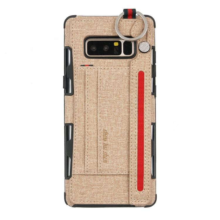 For Galaxy Note 8 Cloth Texture + TPU Shockproof Protective Case with Metal Ring & Holder & Card Slots & Hanging Strap
